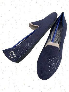Rothy’s Zodiac Libra Loafer Navy Blue Silver October Birthday Flat Shoe Size 8.5